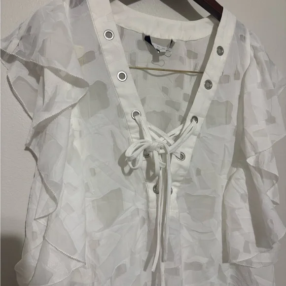 IRO Gilka Burnout Lace-Up Top REVOLVE Size 36/2 Small White Flutter Sleeve - Picture 3 of 10